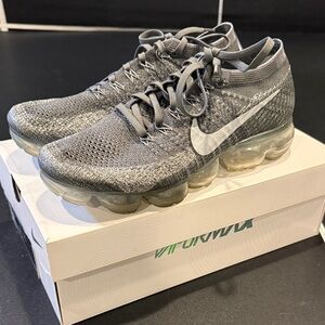 Nike VaporMax Flyknit Gray with White Swoosh - size 9.5 - 9/10 condition